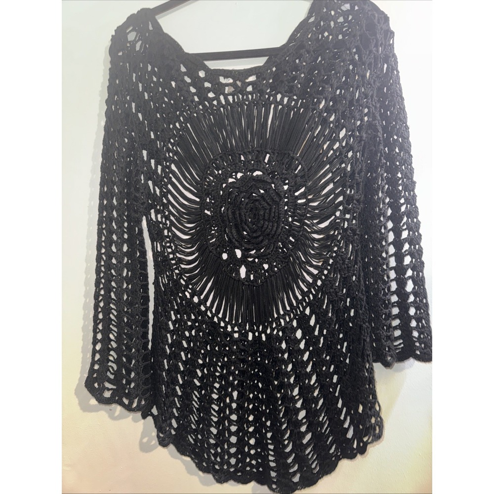 Vtg Y2K La Class Sz S Black Crochet Top Boho Hippie Fairy Goth Grunge Festival